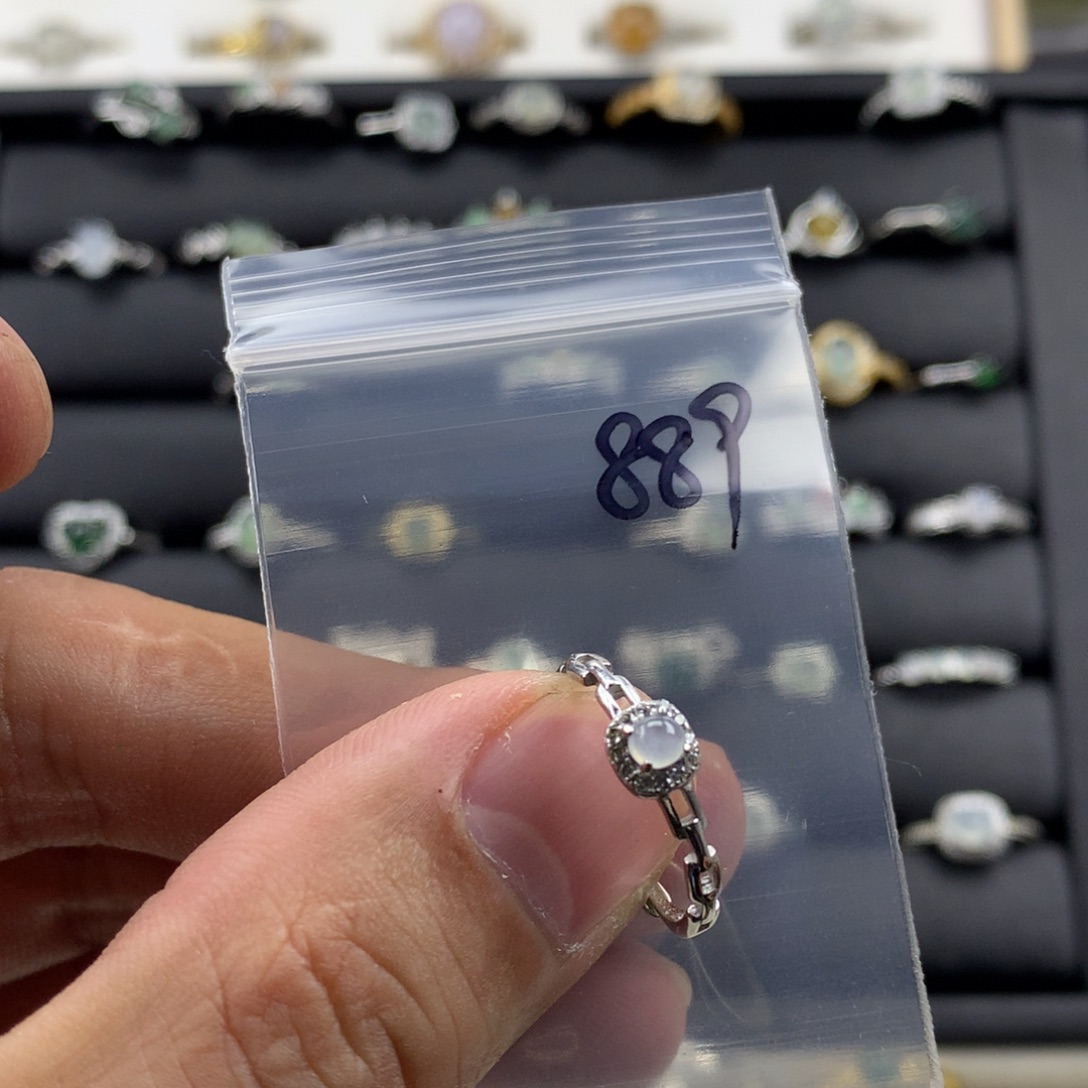 翡翠银S925镀金镶嵌戒指889