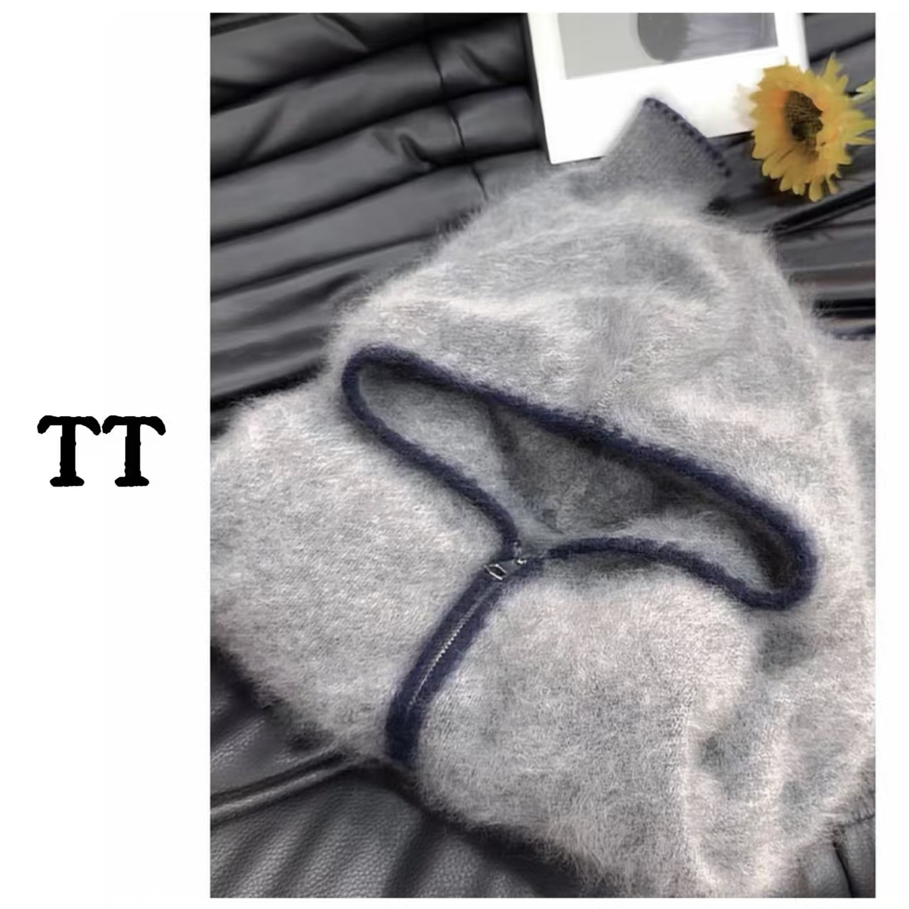 【零度空间】灰色慵懒风拉链连帽针织开衫女秋冬新款外套～1460