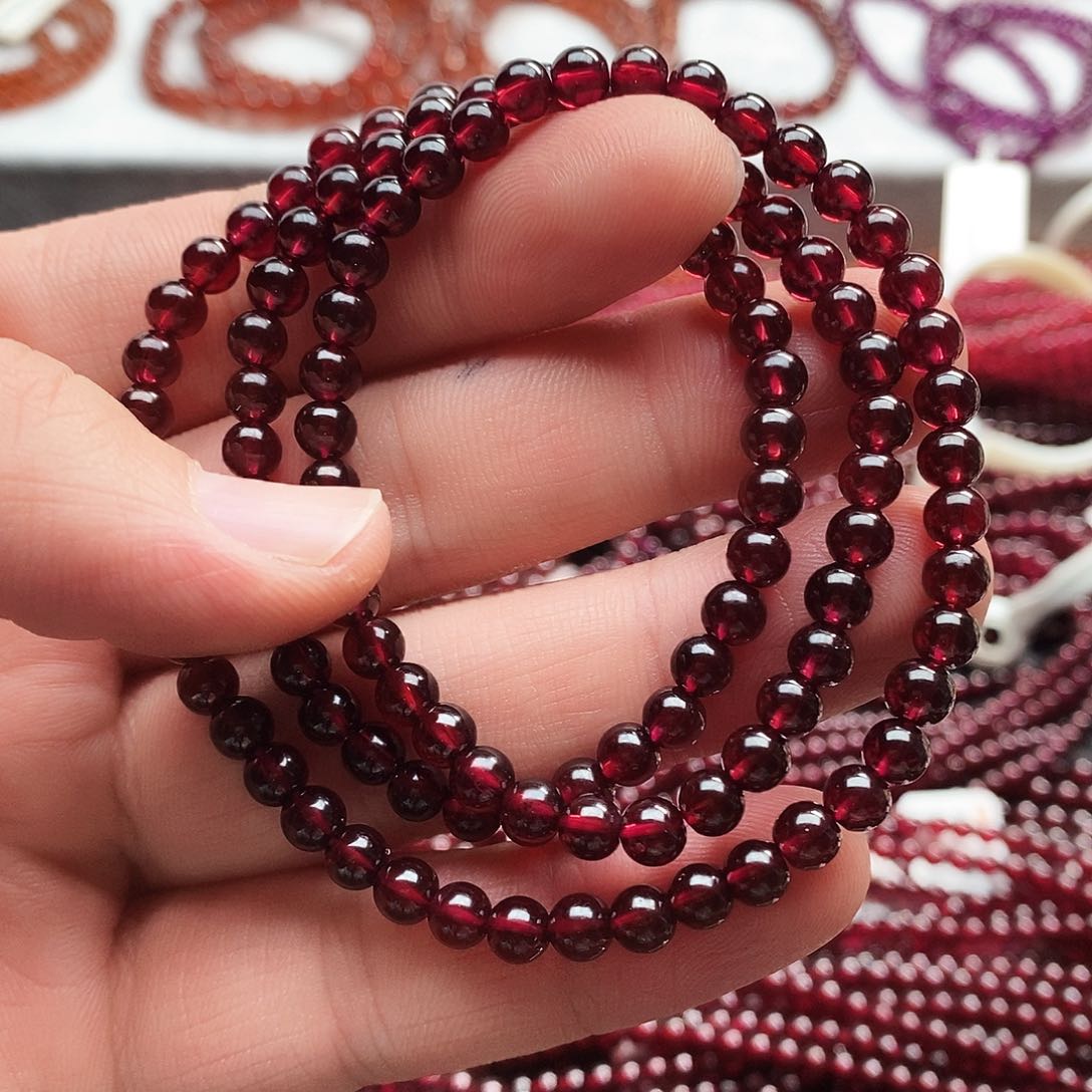 石榴石手链未镶嵌5mm老矿酒红8A