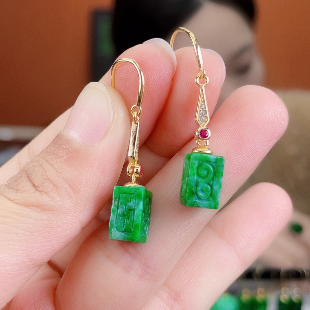 翡翠银S925镶嵌耳饰