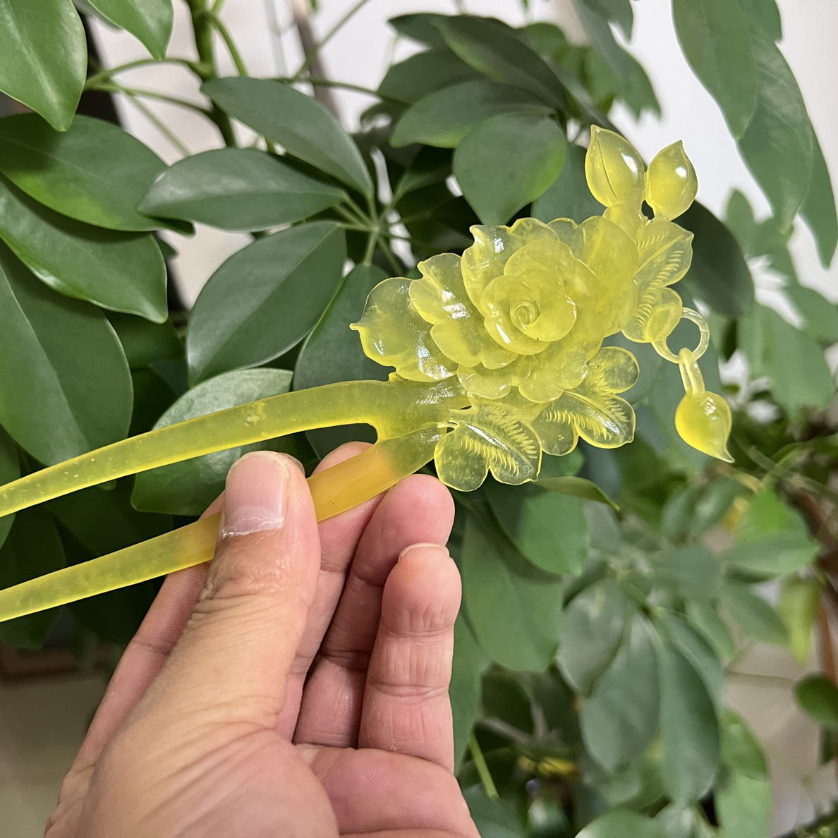 天然岫玉发簪双插一体流苏