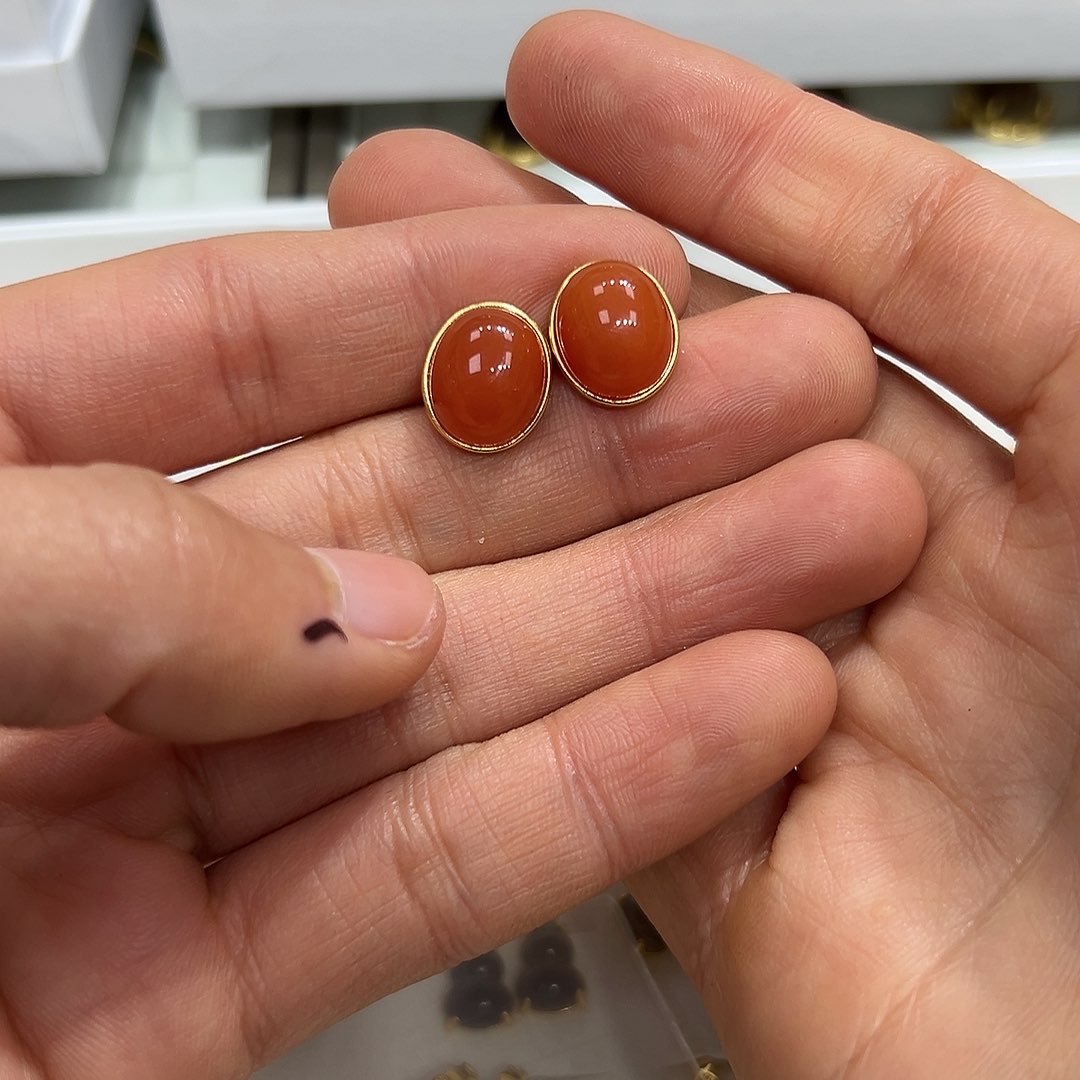 南红玛瑙耳饰颜色多样性发货拍一发一银S925镶嵌真*