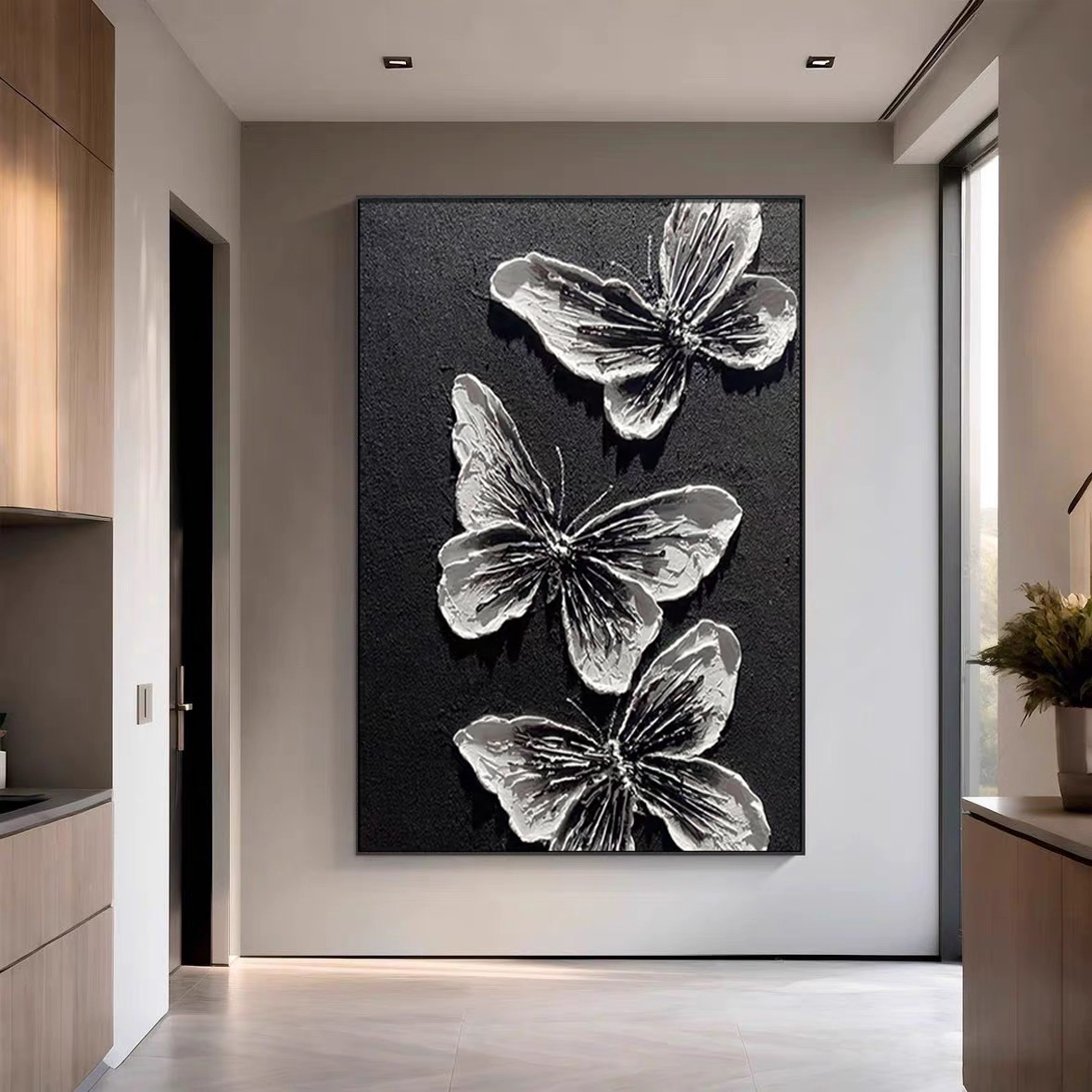 《蝴蝶》纯手绘油画现代简约立体浮雕装饰画客厅背景墙入户玄关挂画