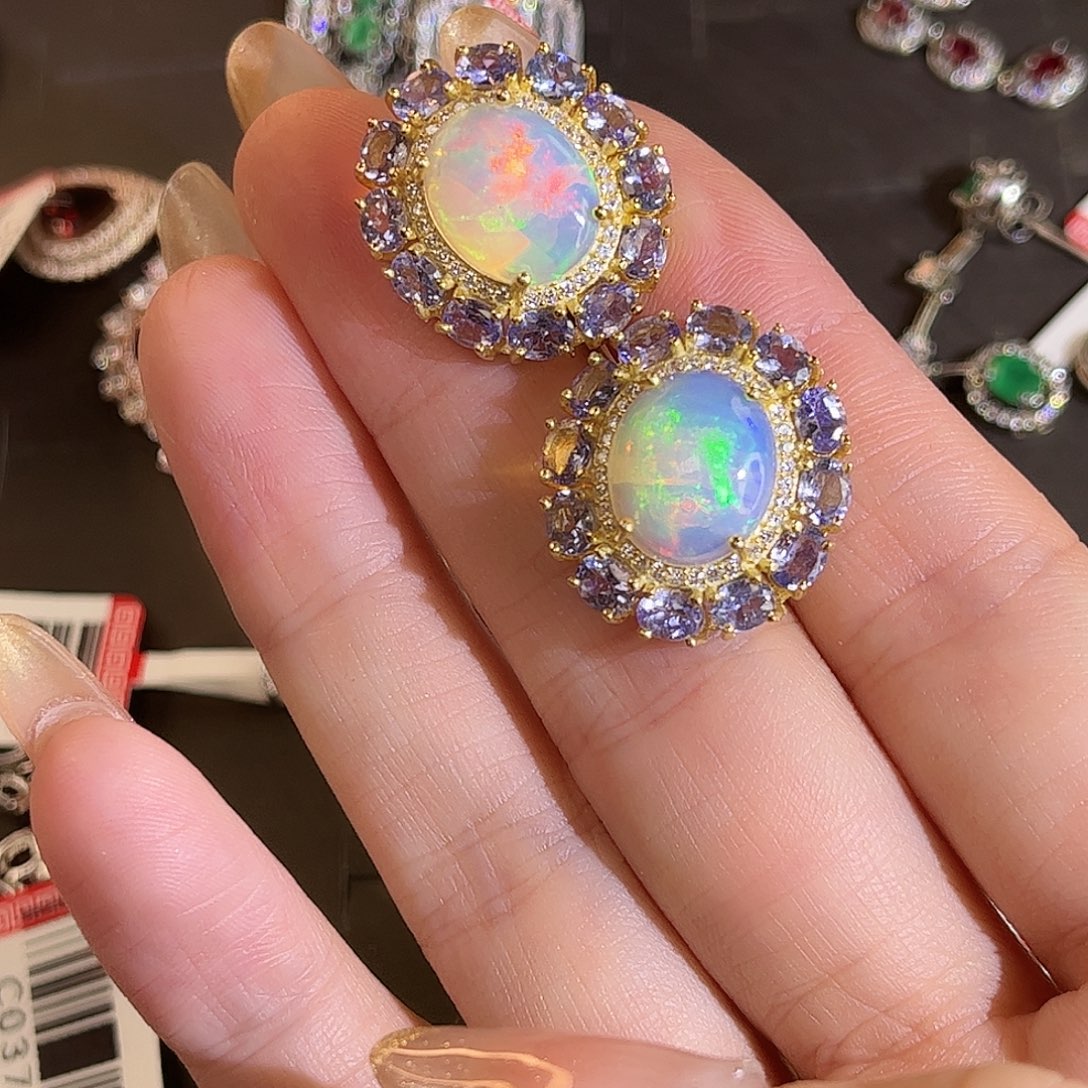 欧泊银S925镶嵌耳坠