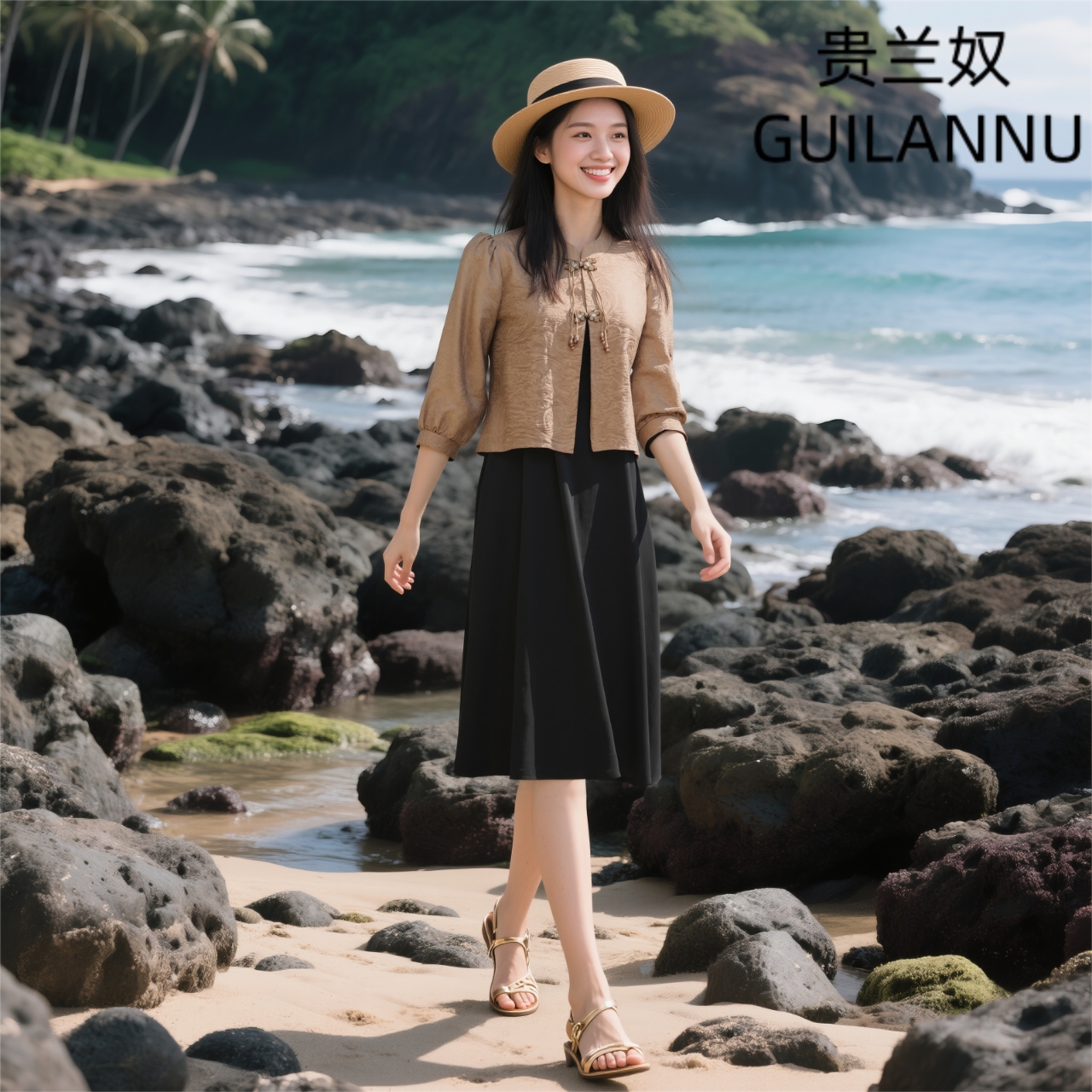 W846短袖显瘦两件套长裙休闲女士时尚气质