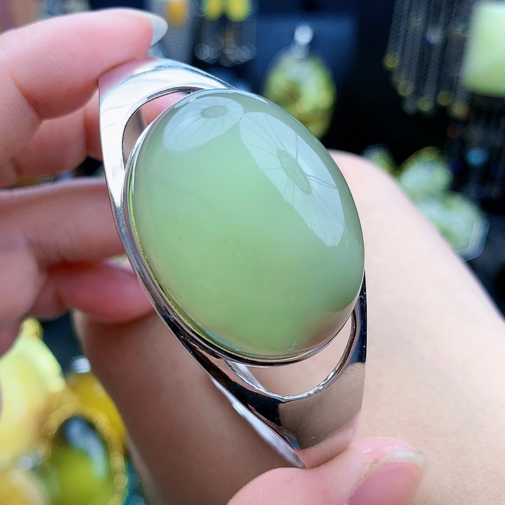 琥珀裸石银S925镶嵌手镯