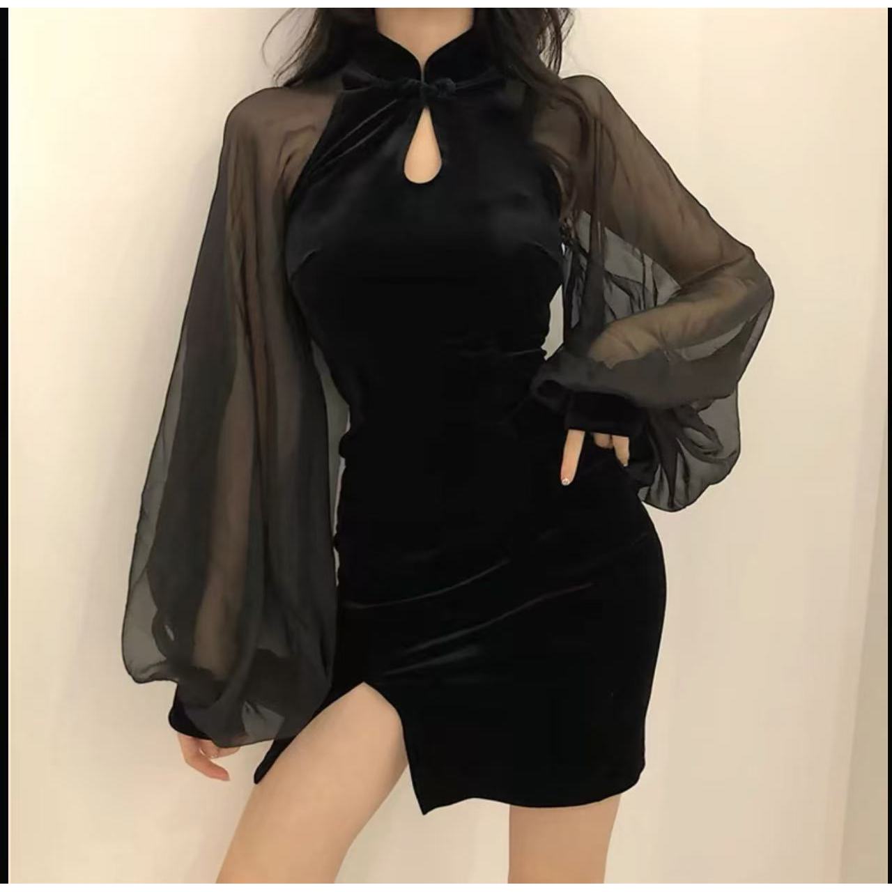 （大嘴）2025新款旗袍连衣裙灯笼收腰显瘦性感包臀裙3371+3372