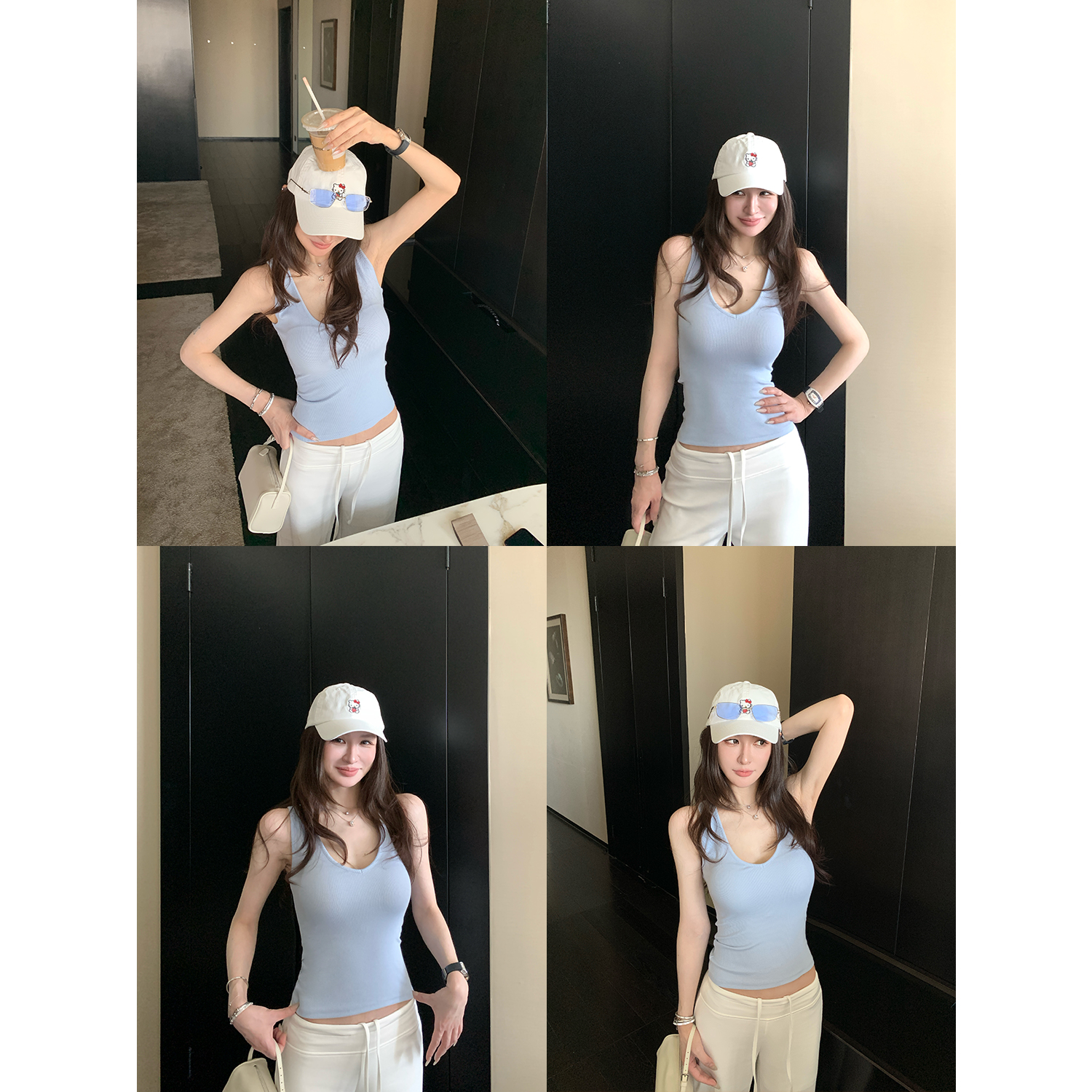 SKKStore 热辣因子 华绒深V领修身短款背心女夏性感无袖上衣