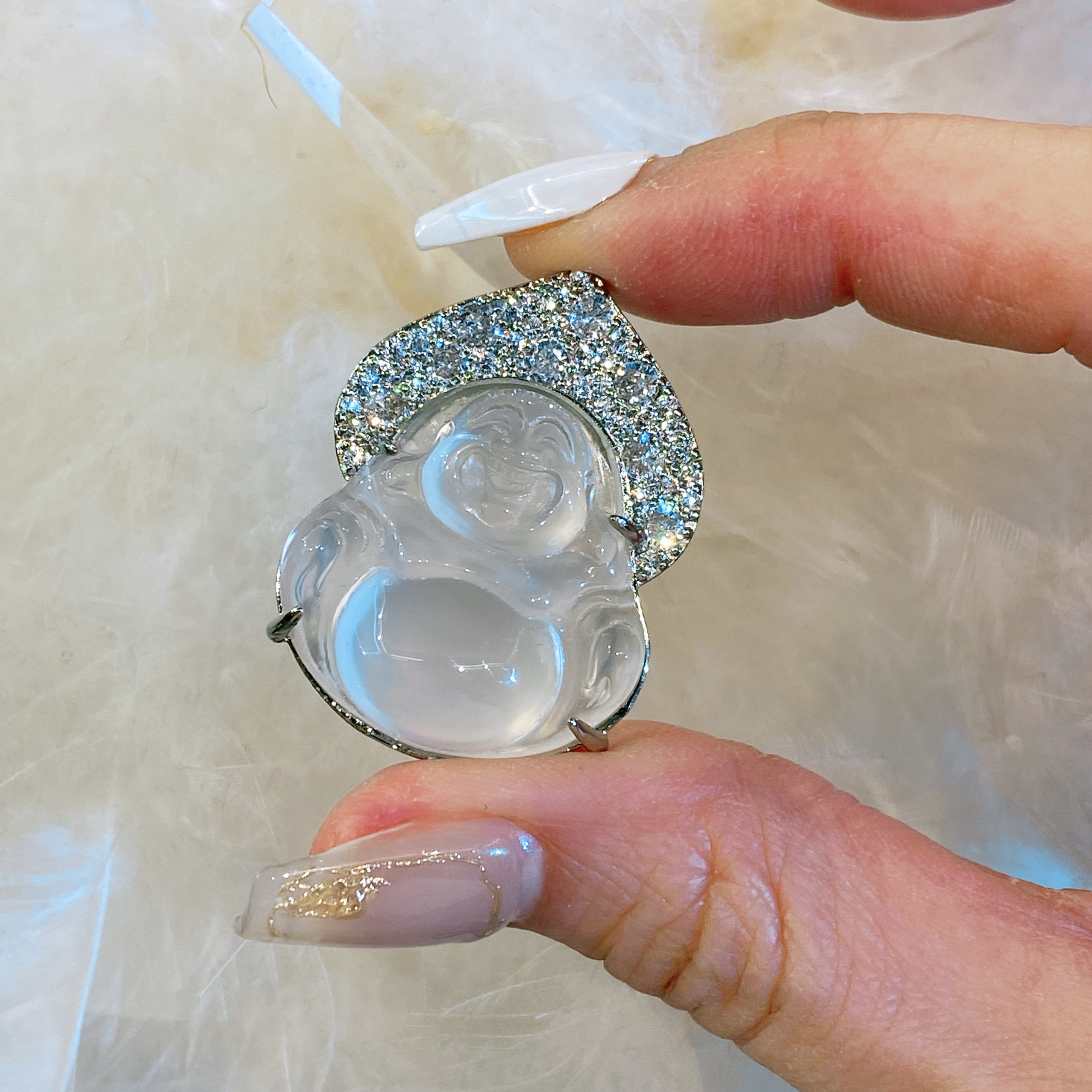 链子925银合成锆石  厚镀1ML慈眉善目普照佛百搭项链DOISGIA  