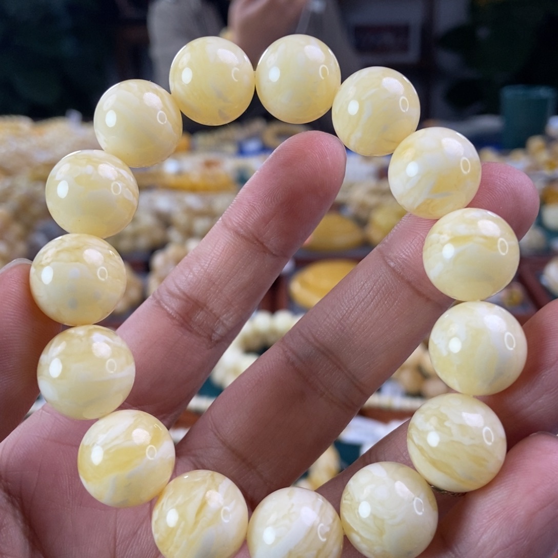 琥珀珠宝奇石未镶嵌15白虎皮纹同料串29.85