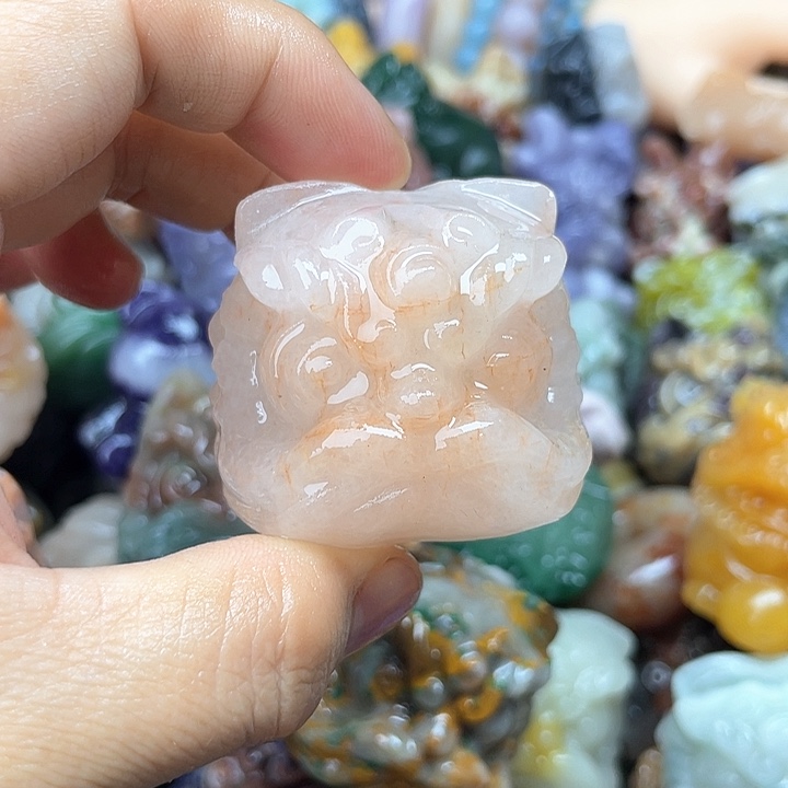 未镶嵌石英质玉珠宝奇石冰橙粉醒狮