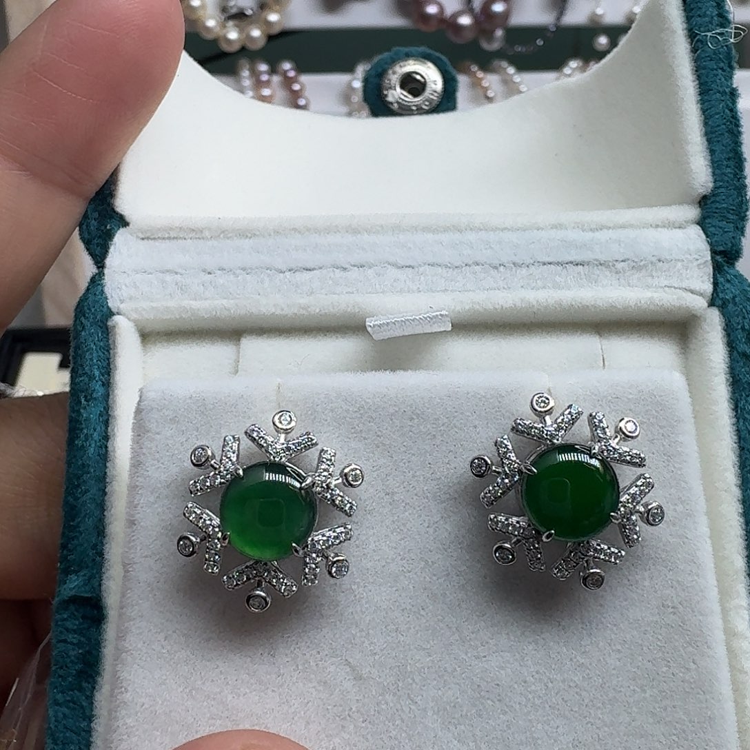 银S925镶嵌淡水珍珠耳饰翡菲雪花耳钉