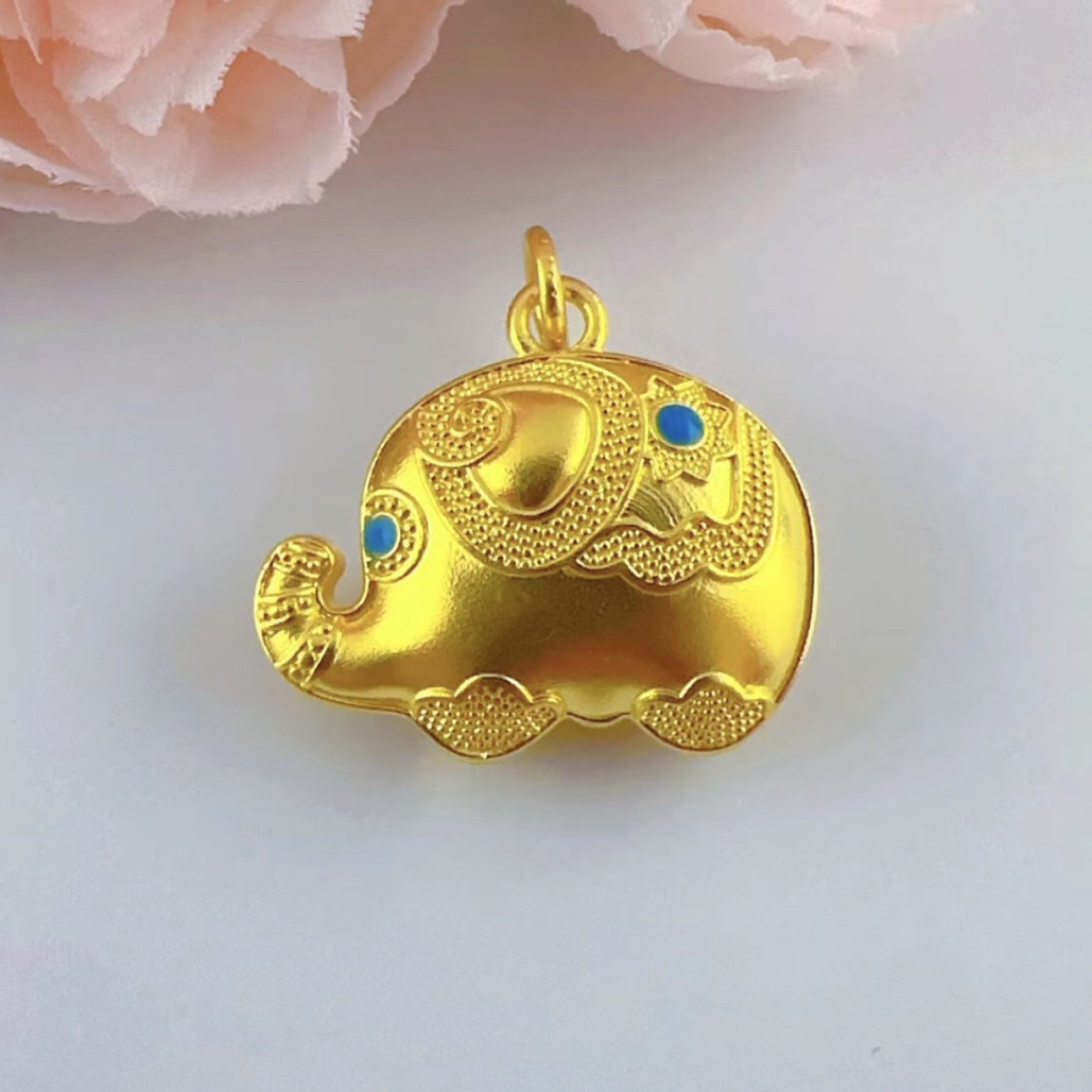 足金黄金 古法珐琅敦敦象 时尚精美百搭