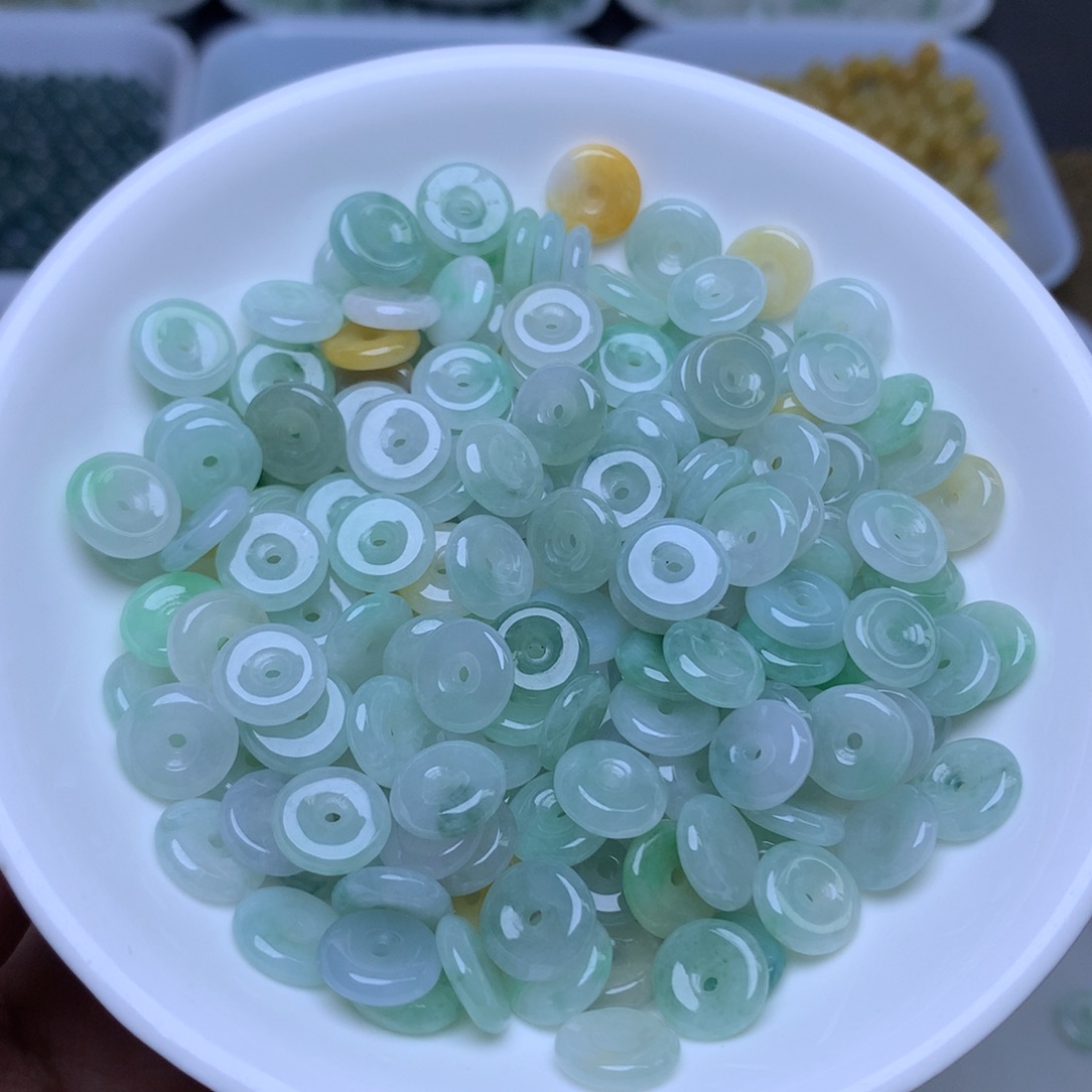 散珠翡翠卡9冰三彩平安扣10个