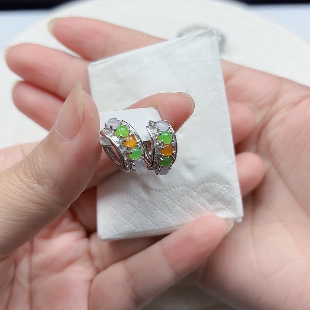 翡翠耳饰银S925镶嵌耳饰