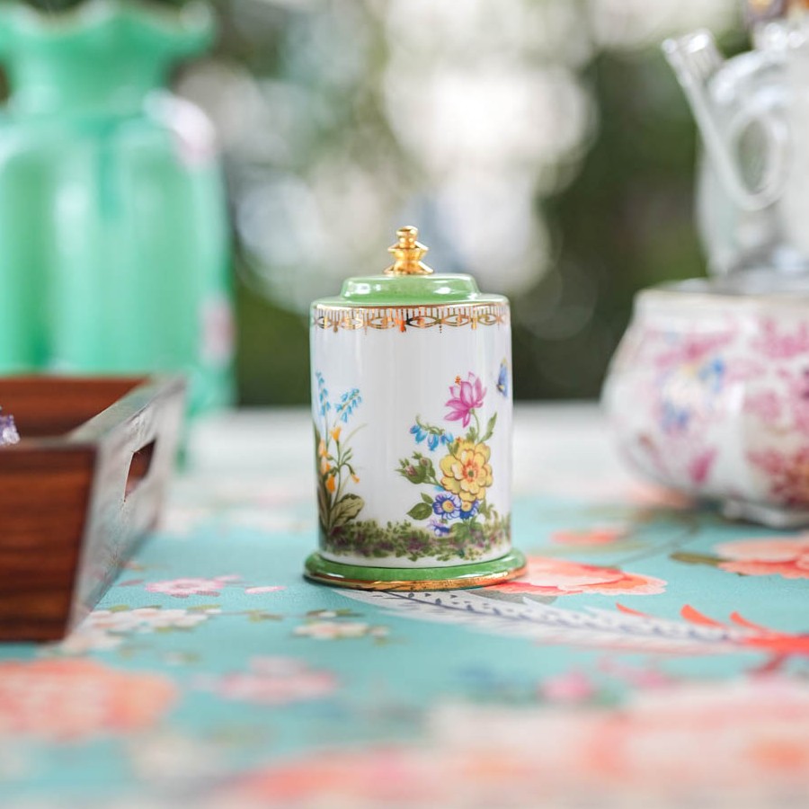 【奇居亭】陶瓷绿色花丛牙签盅客厅餐厅收纳摆件#J-1225-GN1