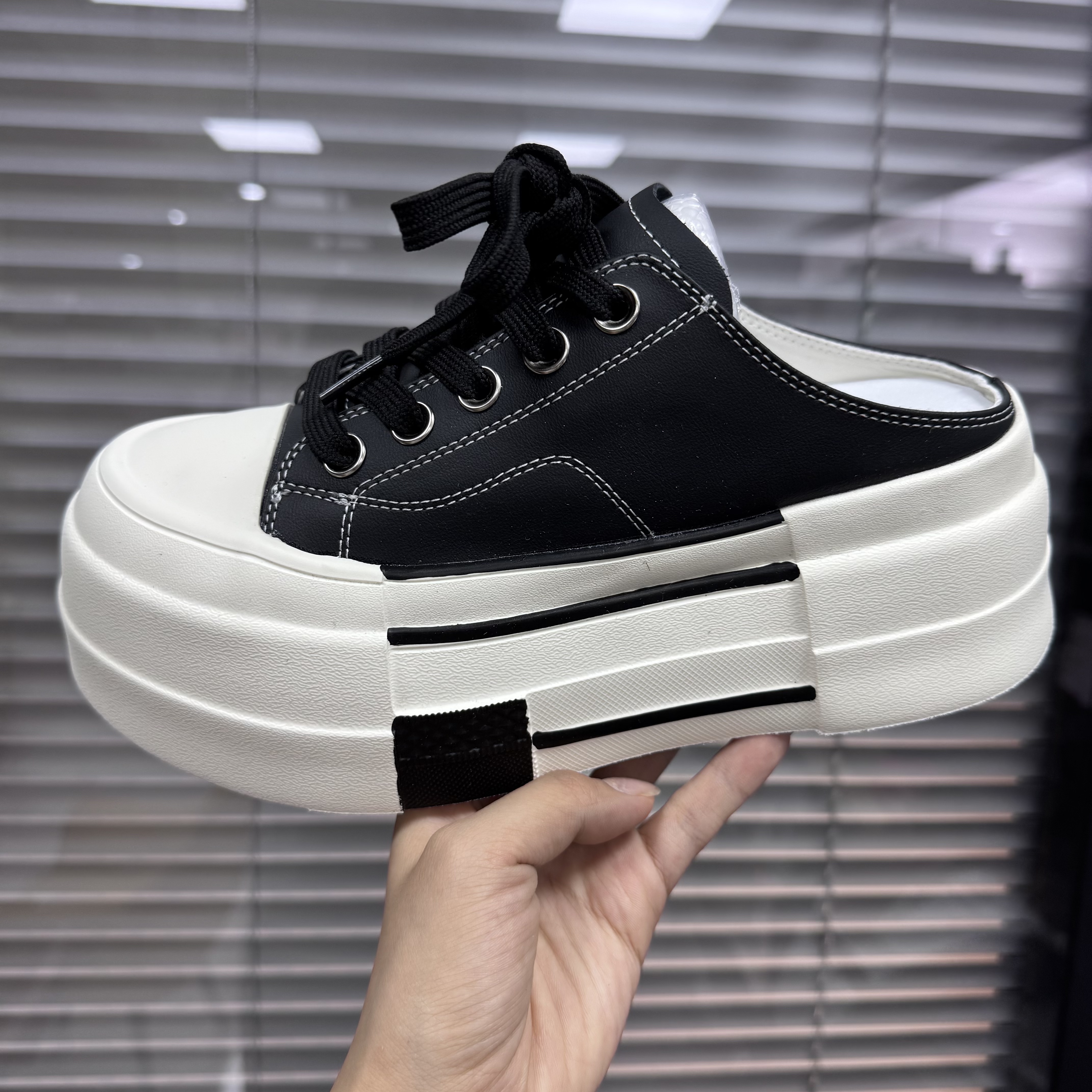 包头帆布半拖女鞋松糕厚底增高113