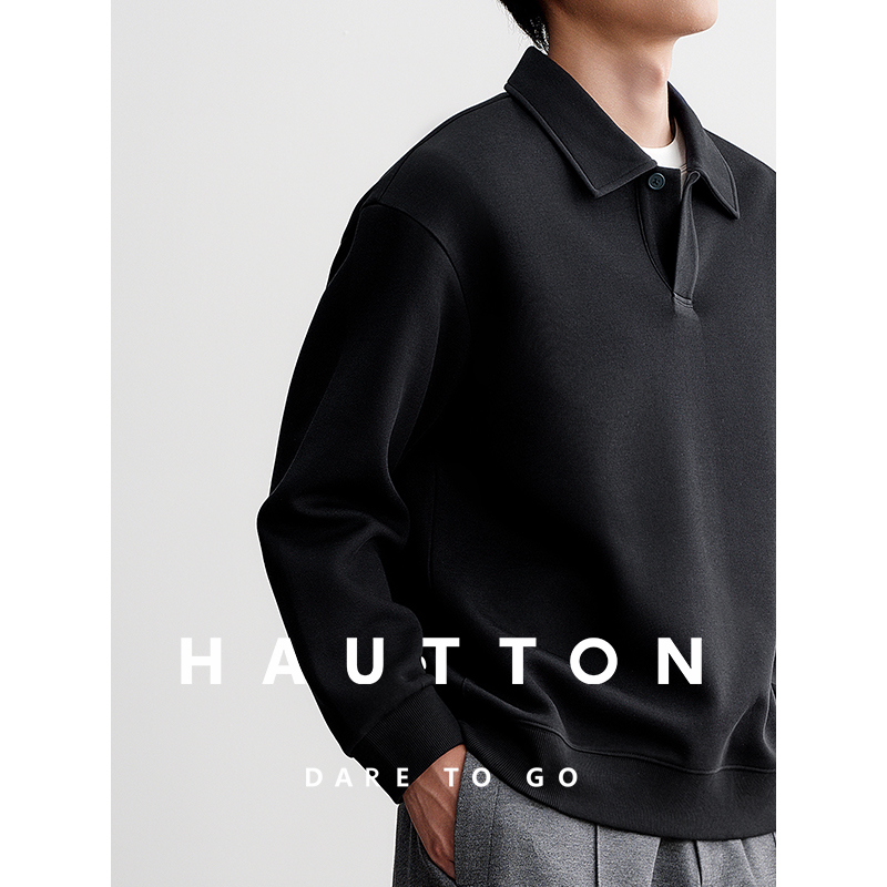 细腻棉涤横机罗纹休闲POLO衫男士通勤百搭套头卫衣男973CT5139