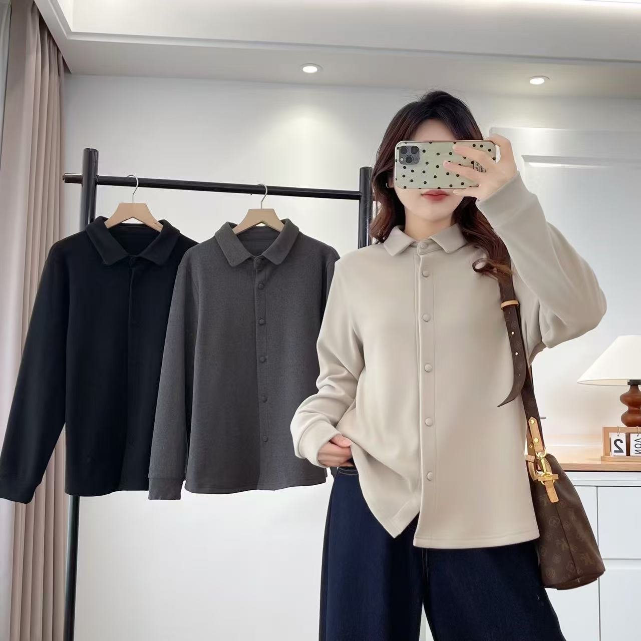 2025秋冬冬季新款衬衫气质打底衬衣保暖休闲通勤风长袖翻领女上衣