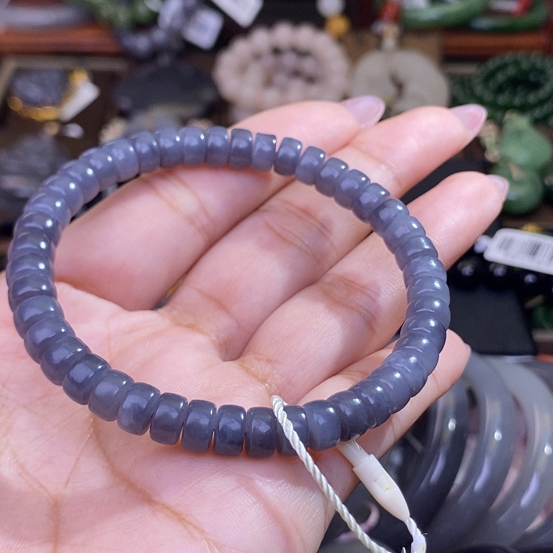 和田玉烟紫老矿料约7mm手串清货价未镶嵌