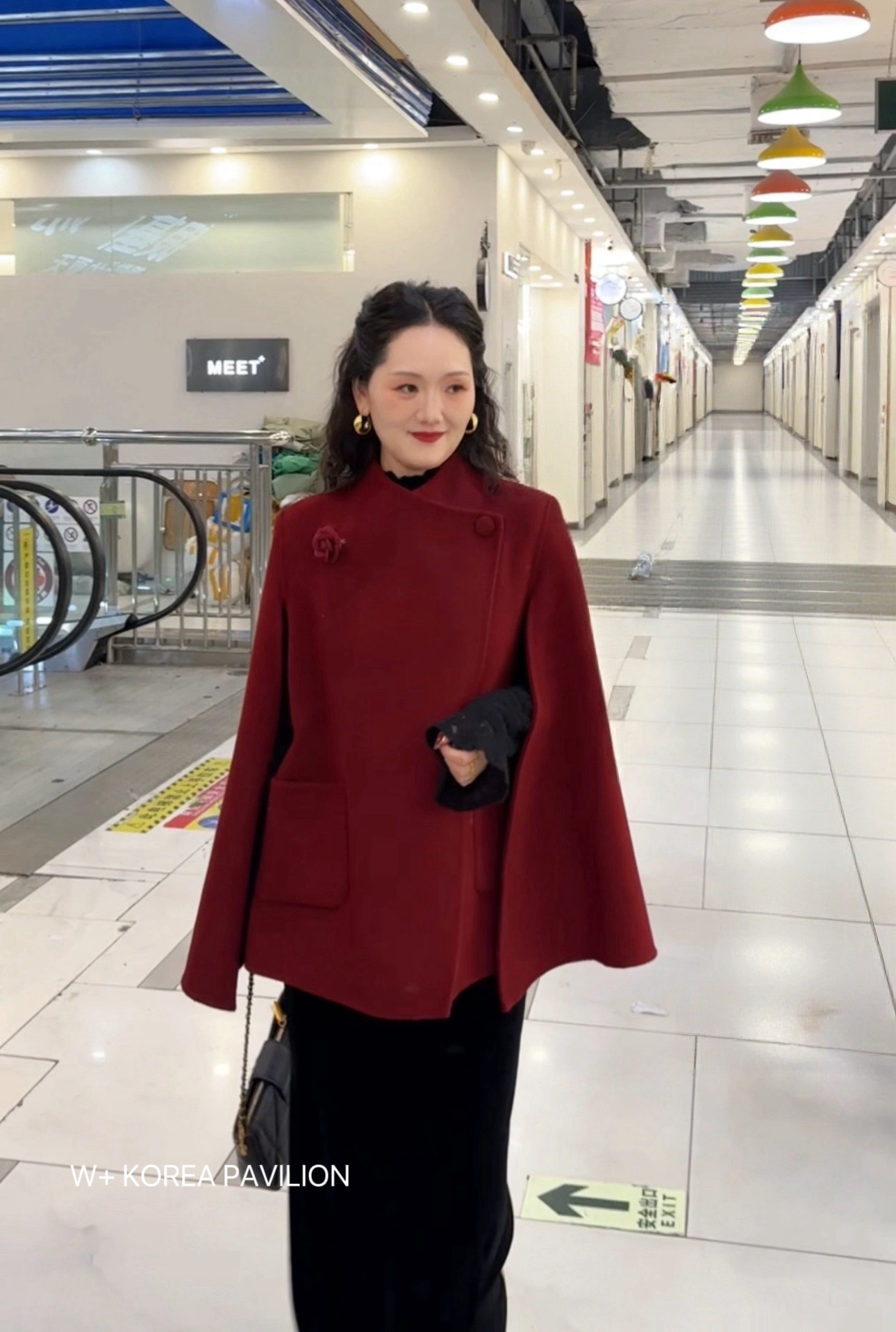 W+冬季新款法式气质百搭时尚设计师双面羊毛斗篷大衣7028