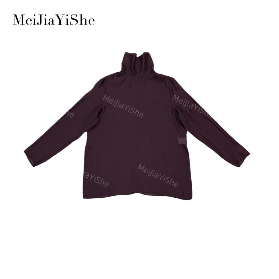 梅家2025新款气质立领纯色微透上衣