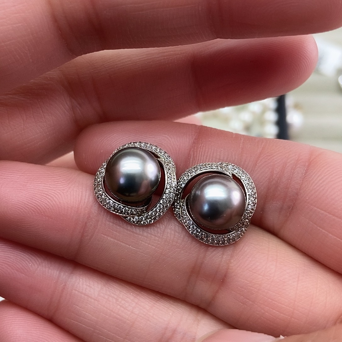 海水珍珠耳饰银S925镶嵌