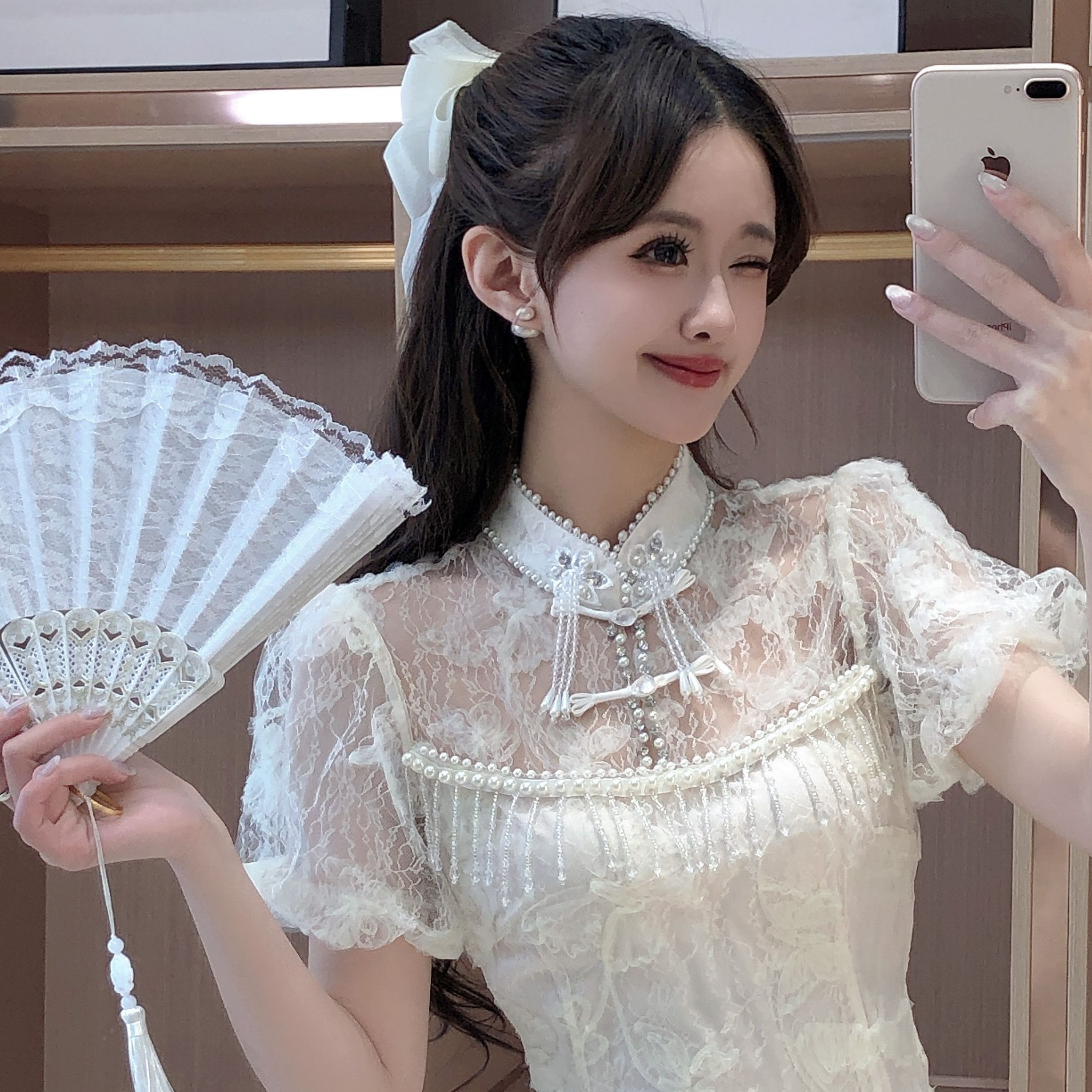 艾日秀新中式2025新款气质水钻流苏蝴蝶绢花设计感连衣裙 F0341