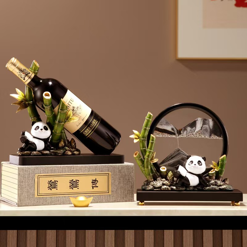 卡通熊猫流沙画摆件客厅玄关书房电视柜装饰品乔迁生日礼物