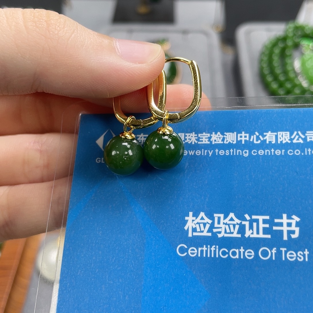 和田玉银S925镀金镶嵌耳饰