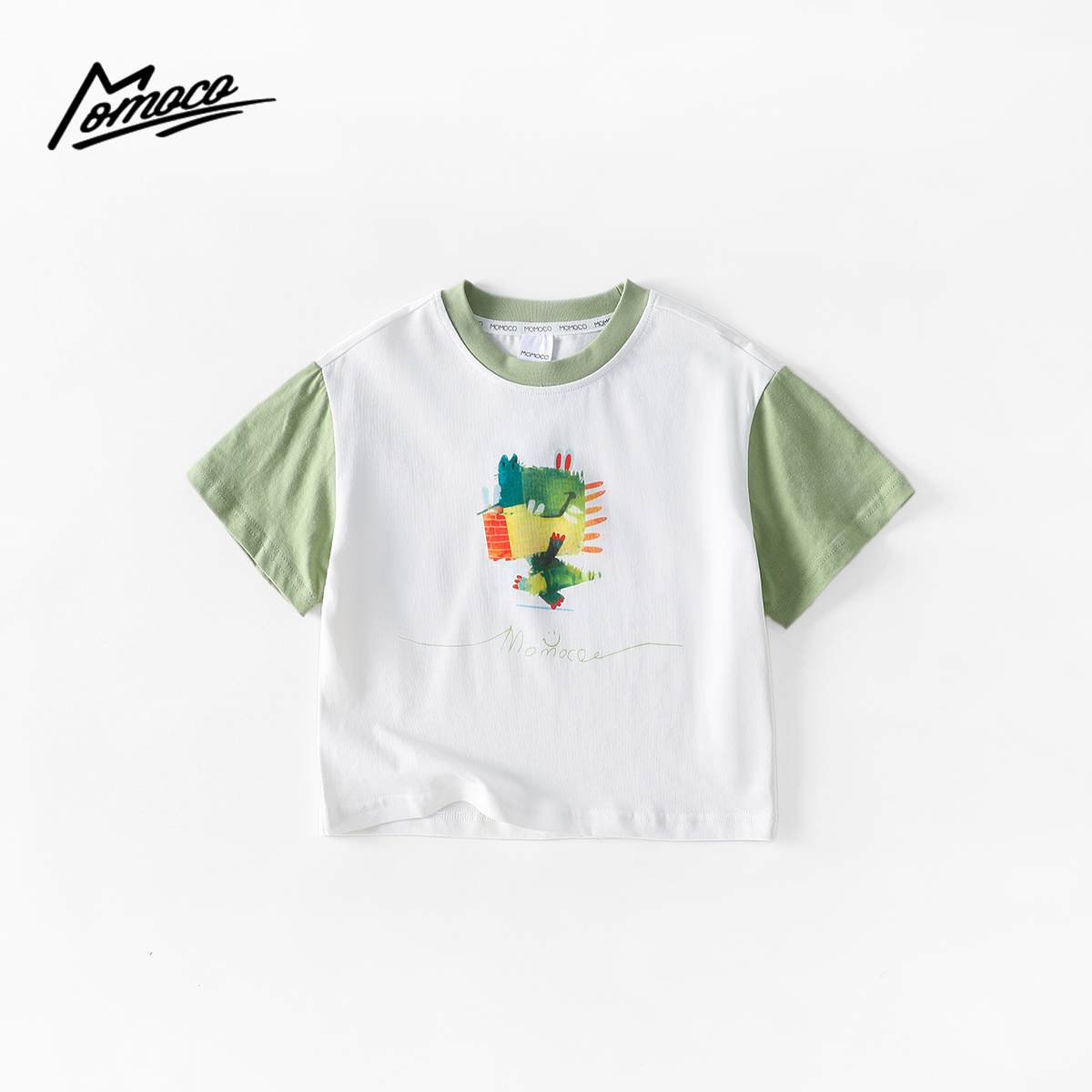 MOMOCO男童短袖T恤2025夏季印花圆潮流拼色T恤77230235062