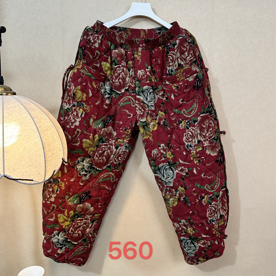 560-女冬新款东北大花绗缝复古文艺显瘦加厚保暖南瓜小脚棉裤