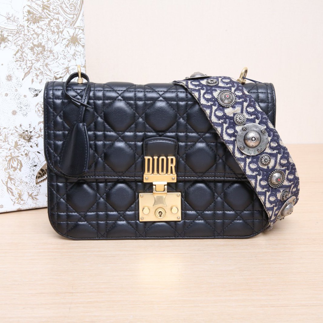 95新 DIOR/迪奥 小花攀攀Dior Addict 中号 24 黑色 皮革S