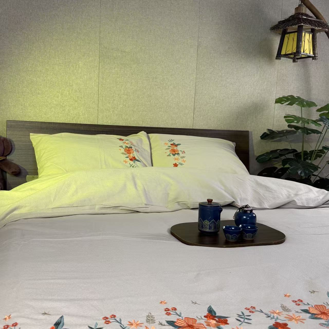 雨露汉麻四件套别墅专用立体刺绣工艺高奢汉麻套件被套枕套床单