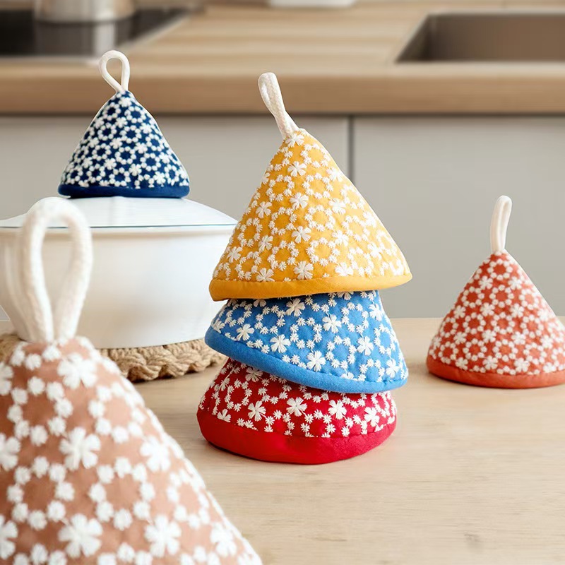 复古美式隔热帽三角小碎花刺绣砂锅珐琅锅隔热帽布艺厨房隔热垫