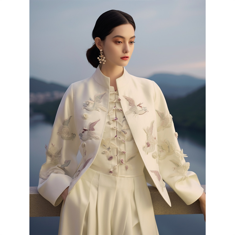 高级感超好看新中式女装轻国风唐装白色宋锦短外套2024年新款夏款