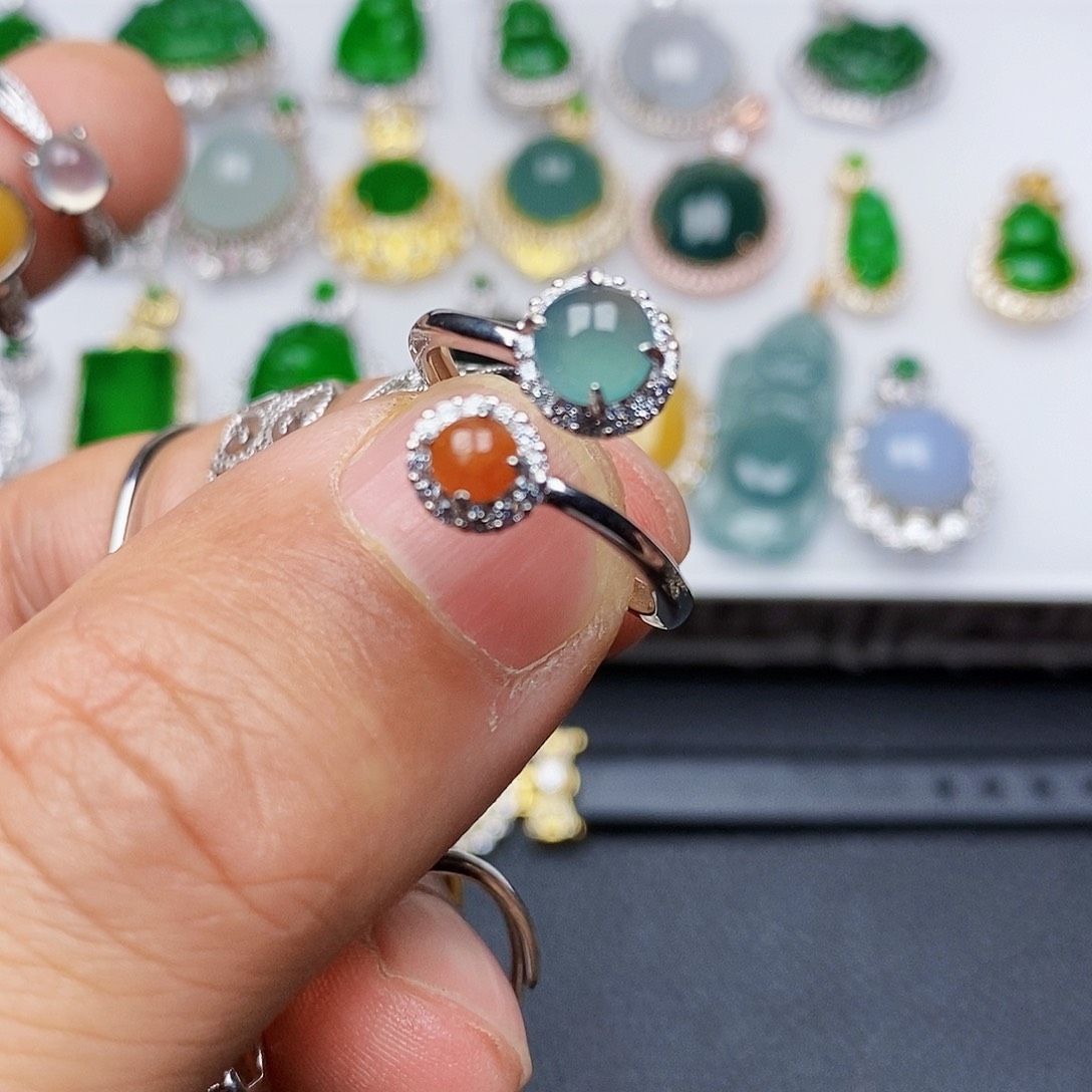 翡翠戒指银S925镶嵌戒指