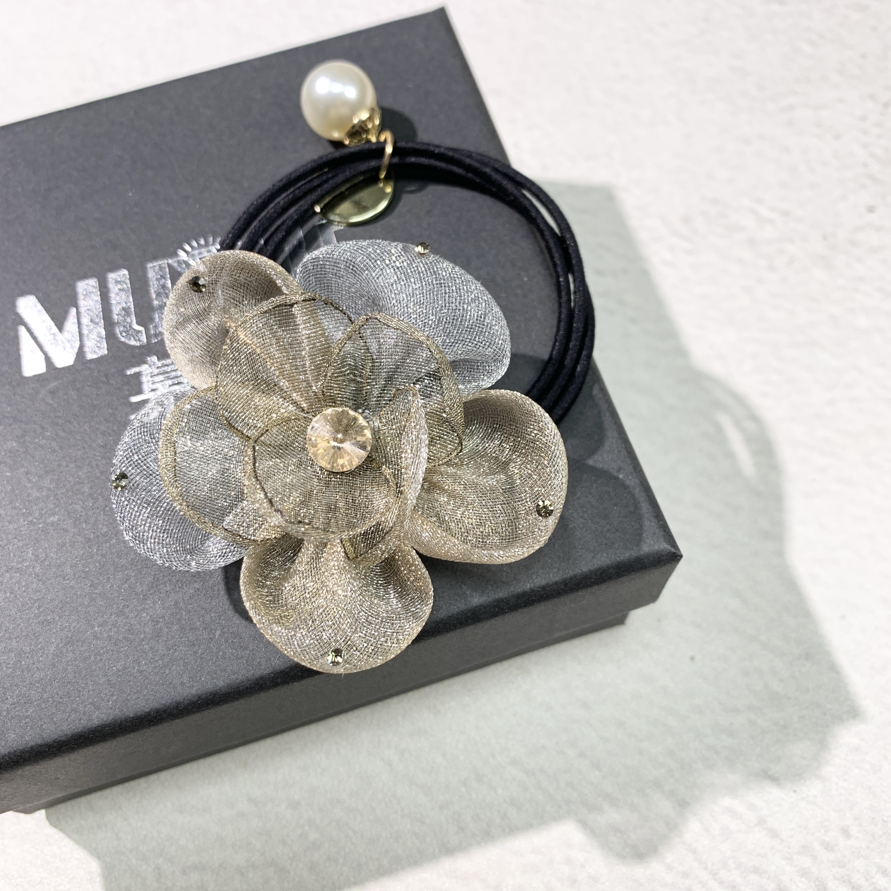 慕悦-M037新款浅烟黄发圈专柜正品网纱皮筋耐用发绳