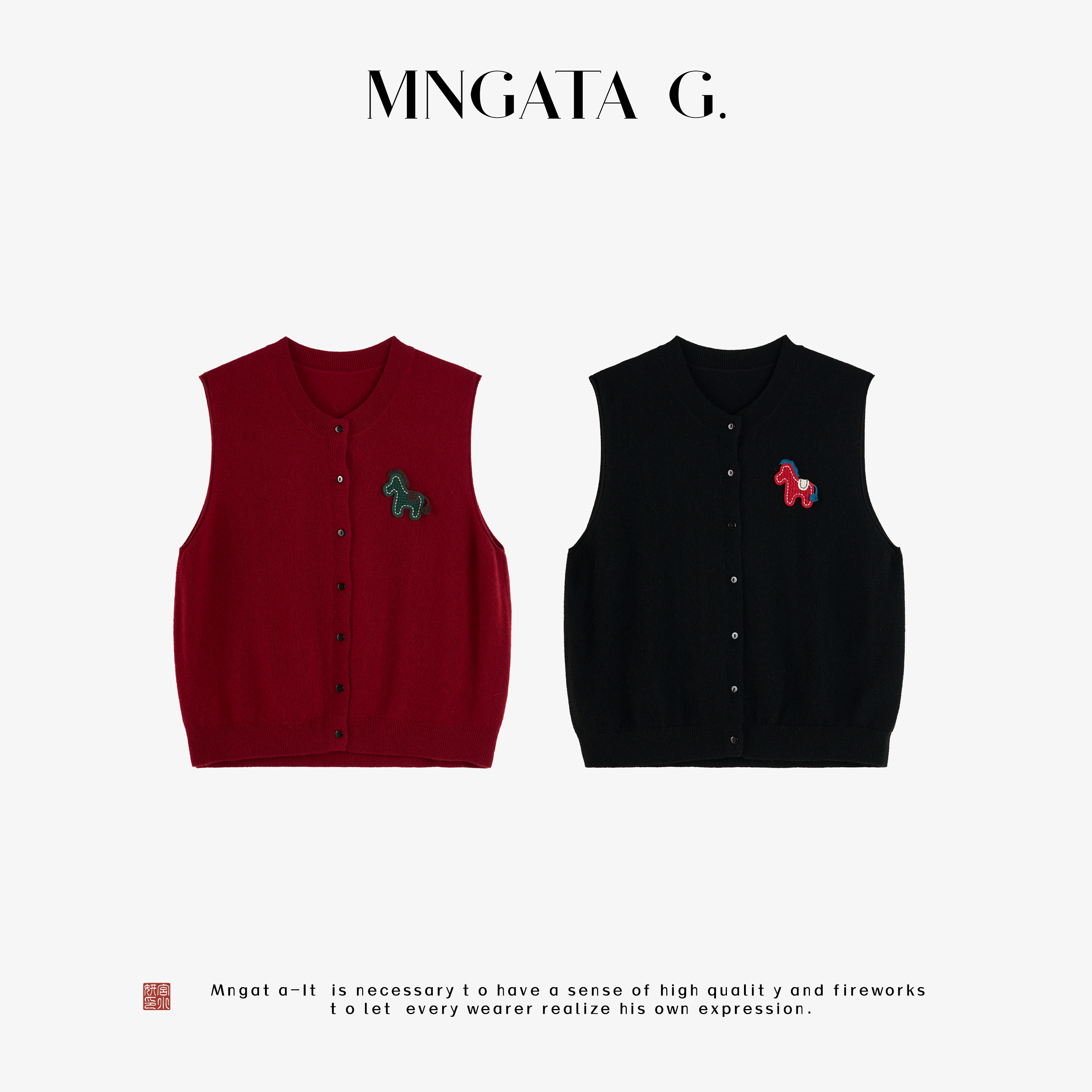 MNGATA G.宫小妍【福龙马】绵羊毛早秋新中式中国风百搭背心5080655