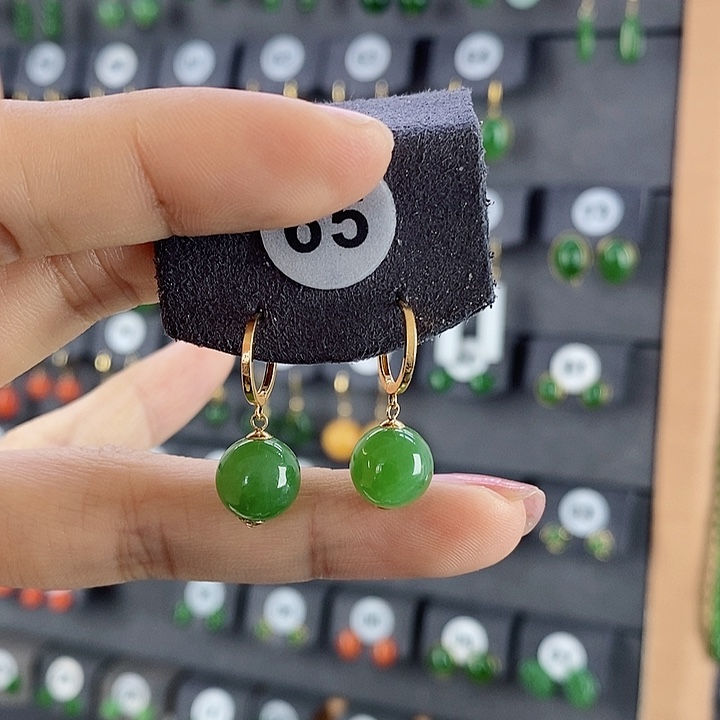 和田玉耳饰18K金镶嵌