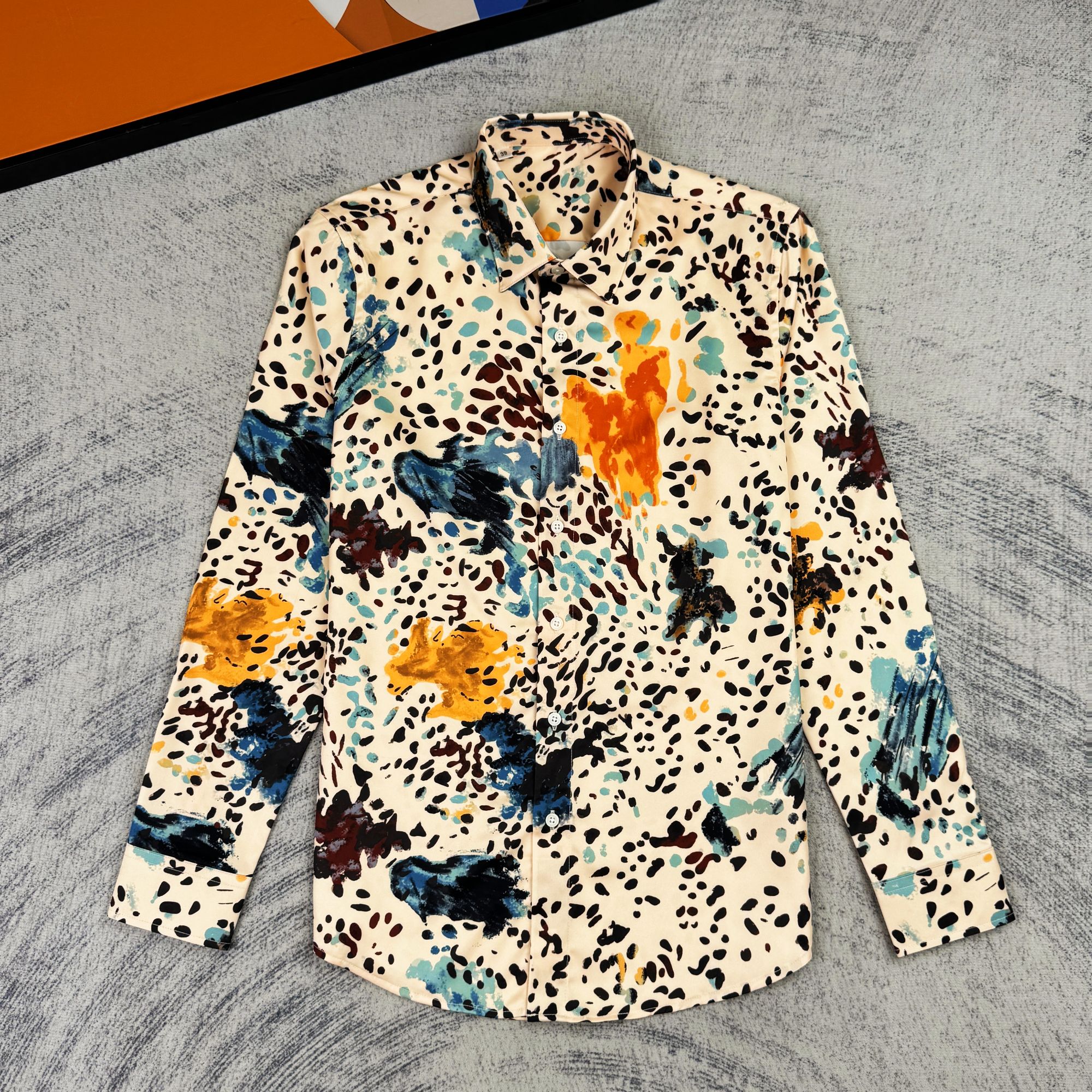 欧式斑斓泼墨印花男士休闲潮流时尚帅气花衬衣男长袖修身