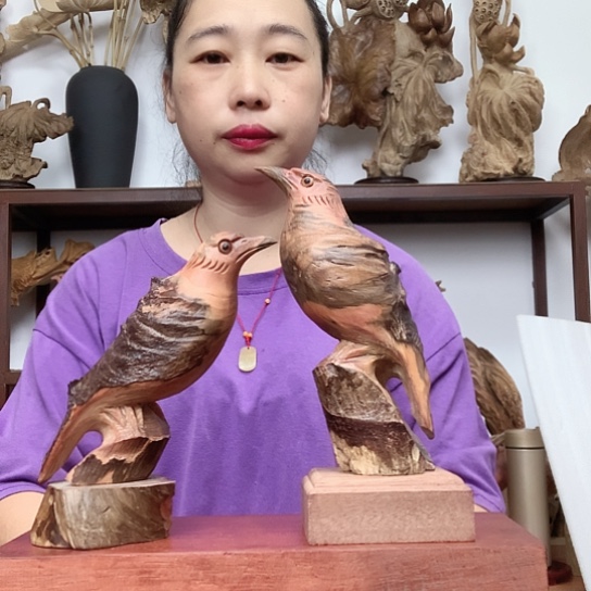 松木琥珀木小鸟摆件