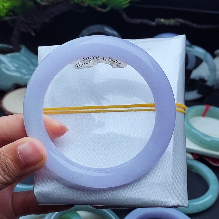 翡翠手镯未镶嵌58紫色美人条