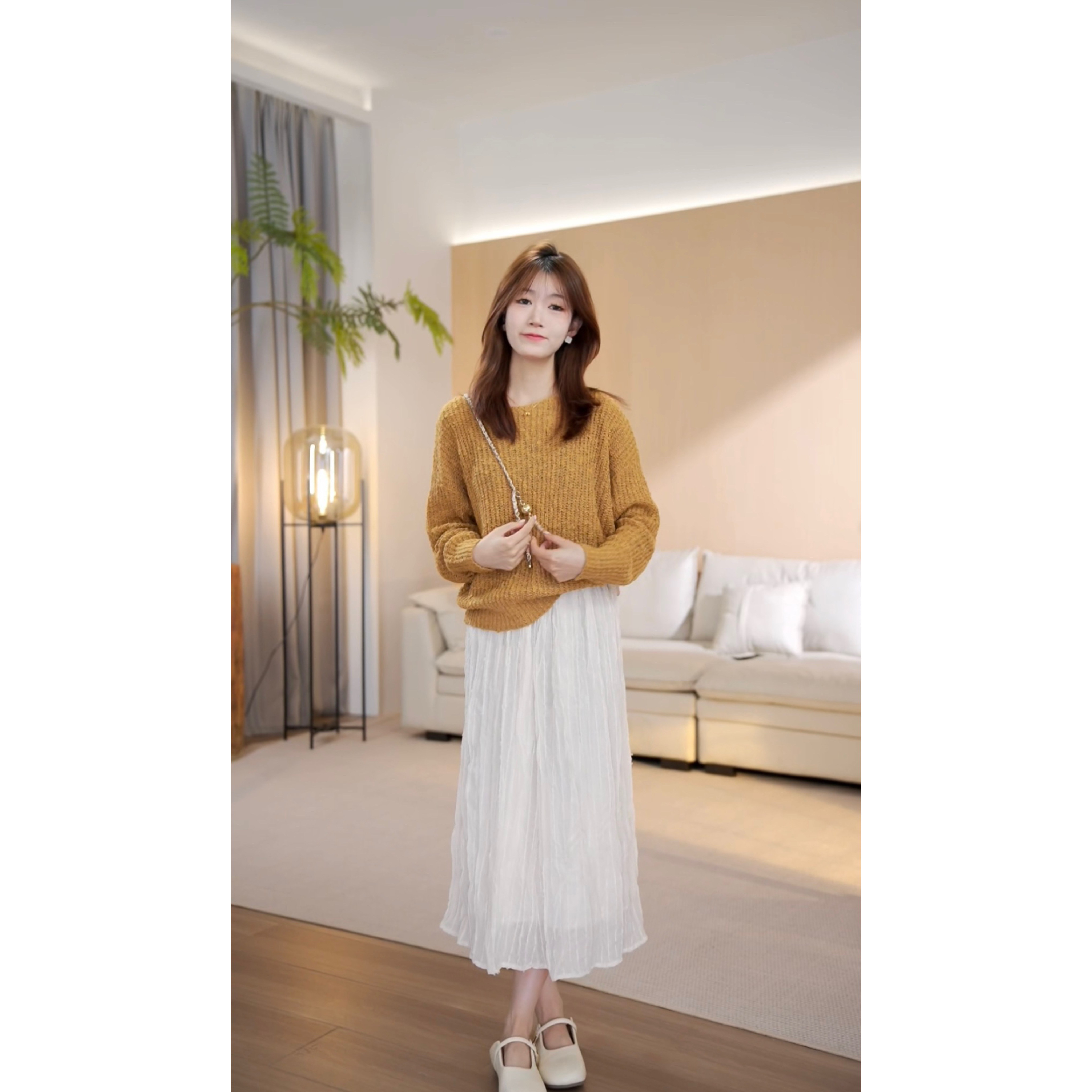 【现货】早秋新款高腰百搭松紧腰韩版洋气半身裙-8050