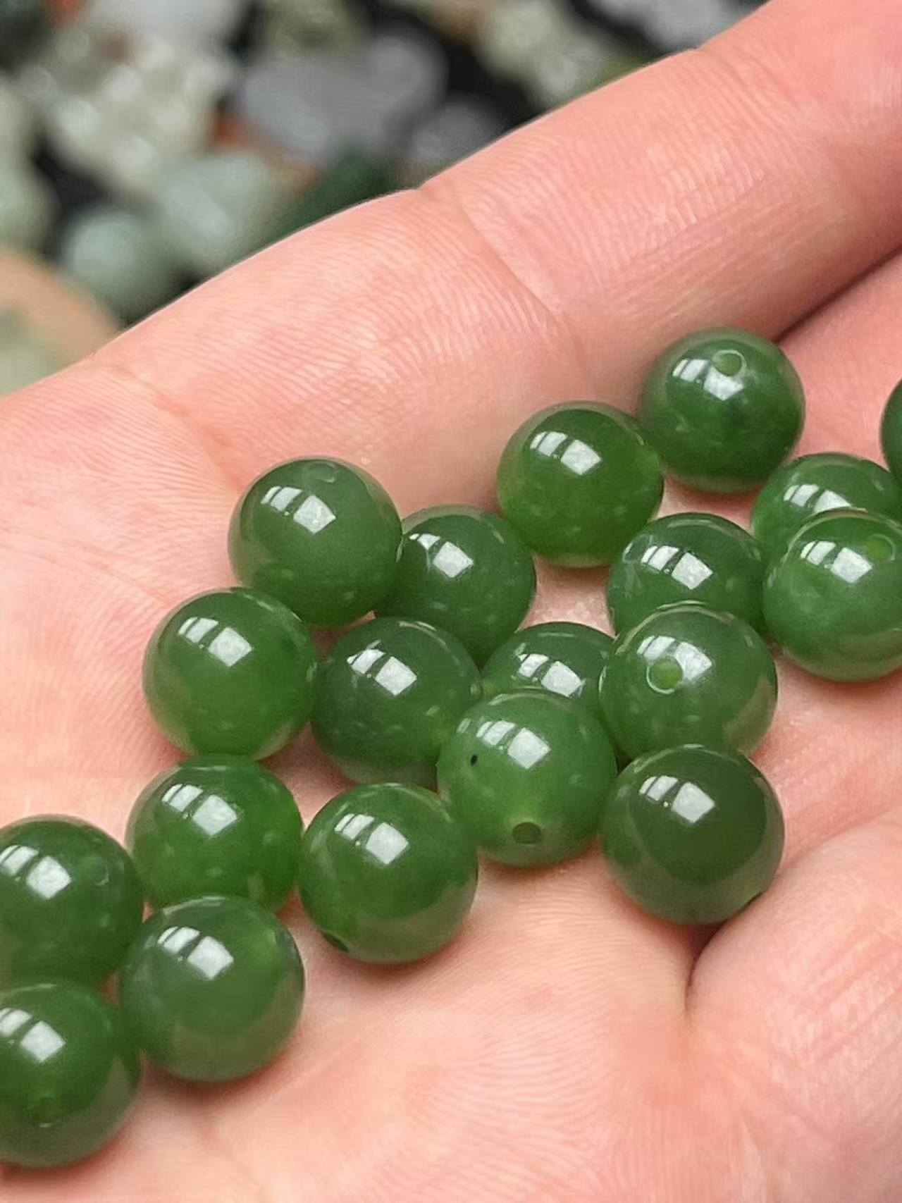 和田玉碧玉阳绿色光珠 保真俄碧散珠 文玩配珠 diy配饰 9.5mm