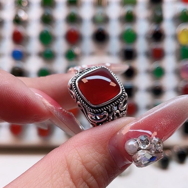 玛瑙/玉髓戒指银S925镶嵌