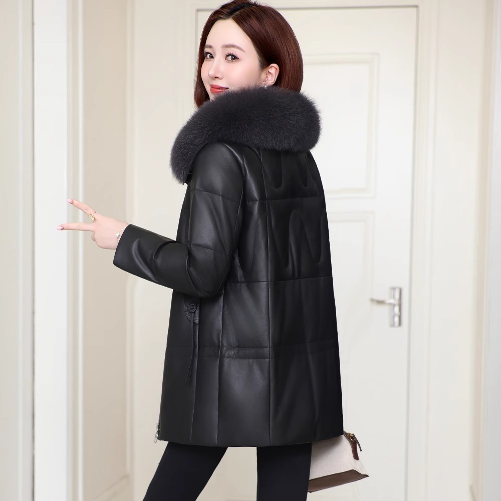 真皮羽绒服女绵羊皮修身外套中长款高端加绒海宁皮衣2025冬季新款