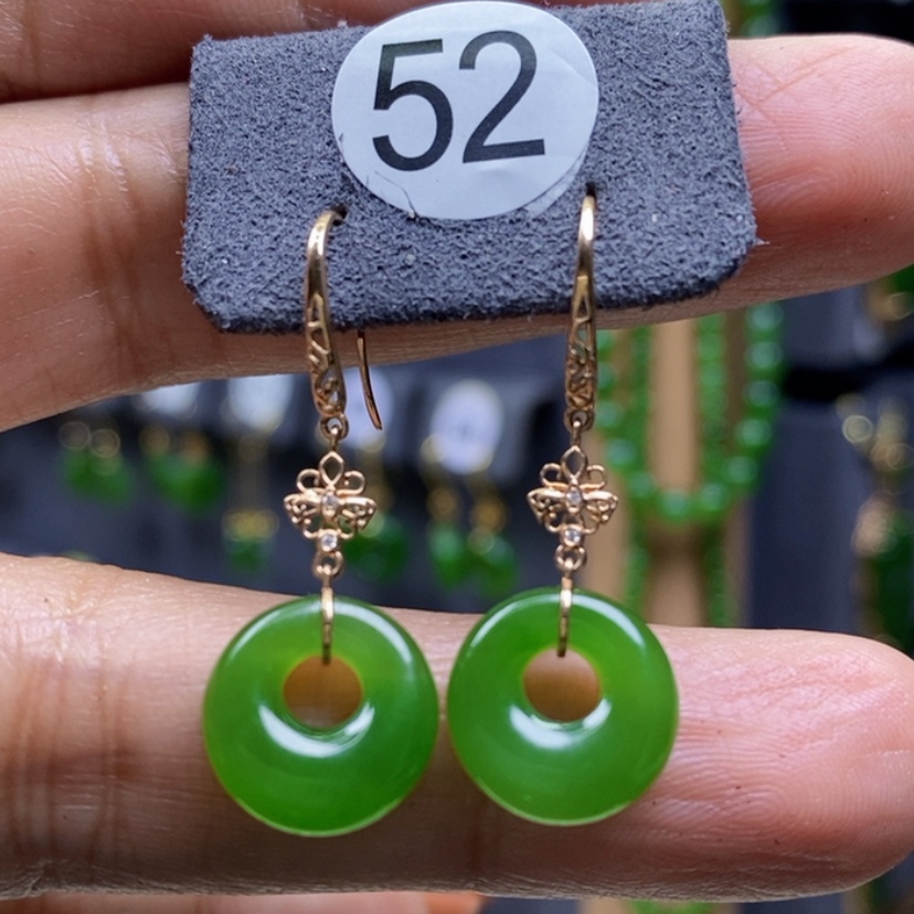 【闪购商品】和田玉耳饰18K金镶嵌12x4.9mm平安扣厚金耳饰