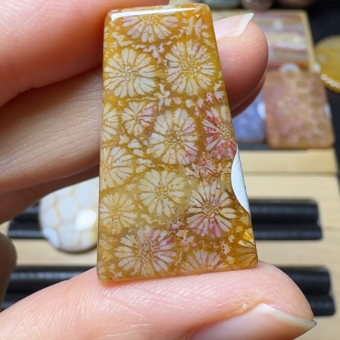 硅化玉冰透美花，小坠未镶嵌