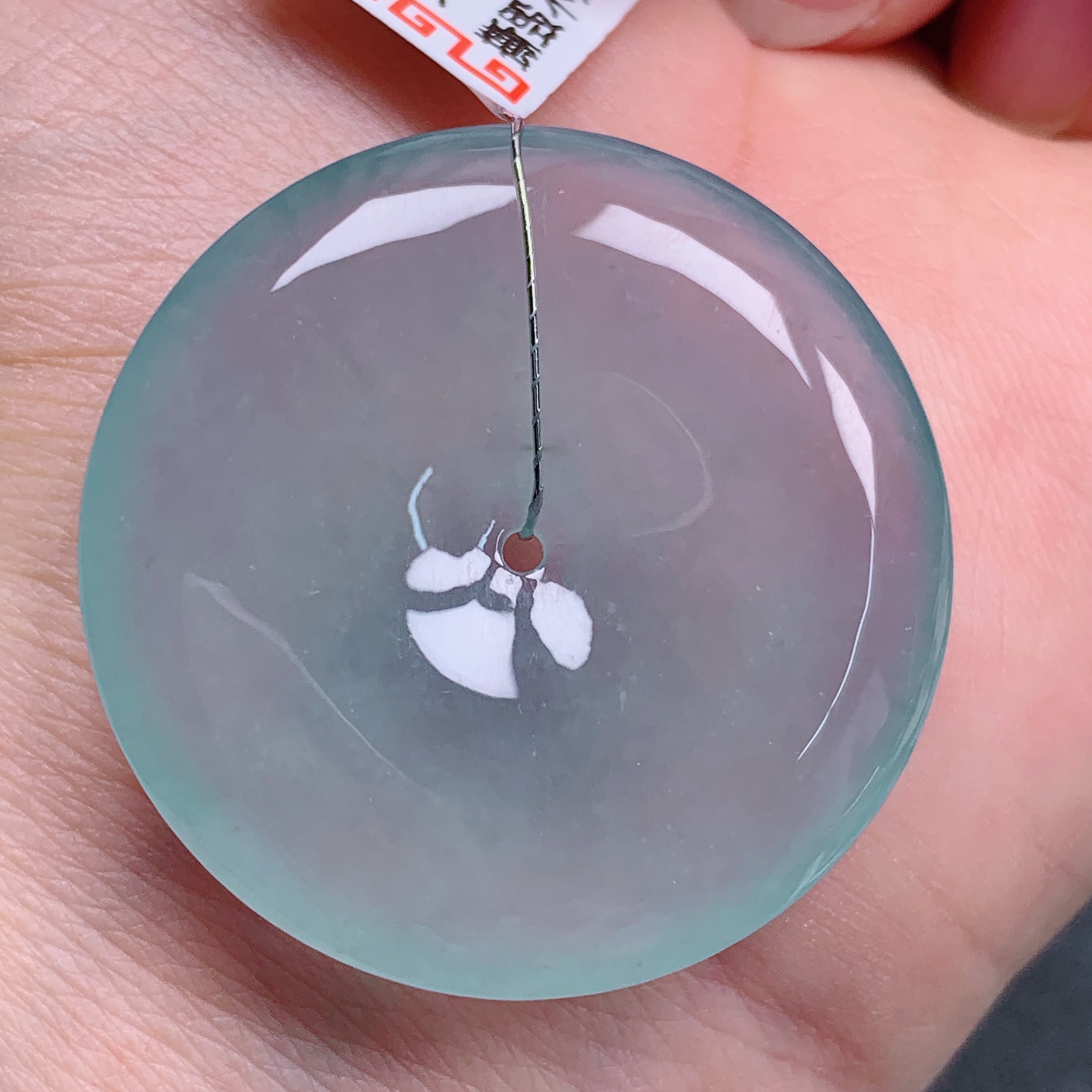 天然缅甸翡翠A货冰蓝平安扣气质精美尺寸33.6+6  388